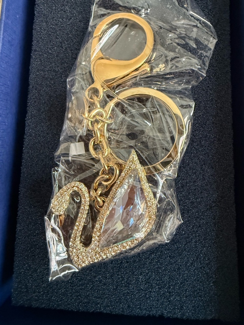 Swarovski Gold Pave Swan Keychain Charm
